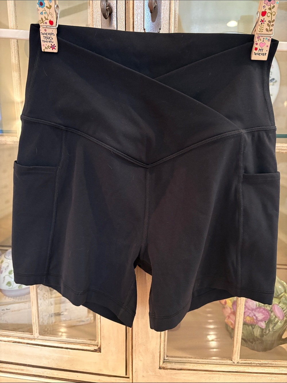 Balance Collection Black High-Waist  Crossover Bike Shorts with Side Pockets